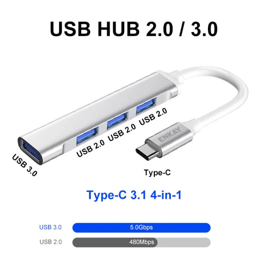 ENKAY Hat-Prince ENK-AT114 4 Ports USB 3.0 Splitter Multi-Ports Expansion HUB Extender Connector Adapter, Interface:Type-C by ENKAY