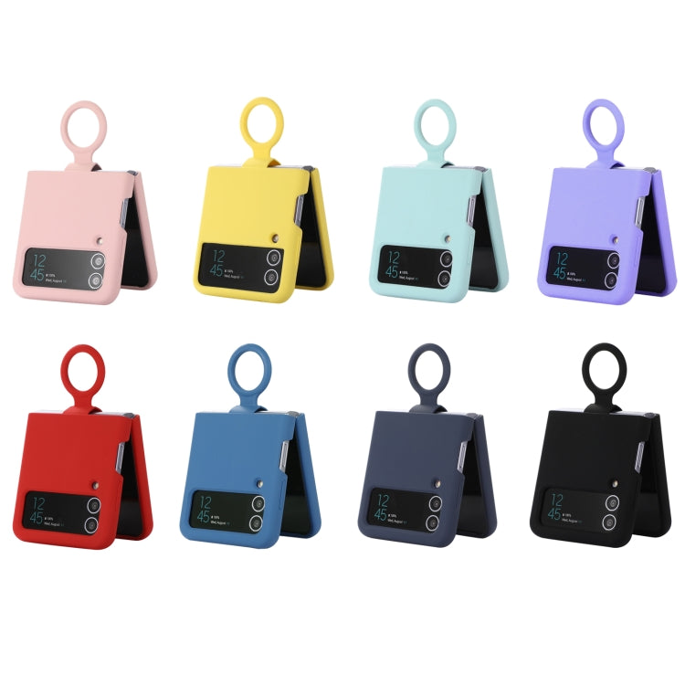 For Samsung Galaxy Flip 3 Silicone Integrated Ring Buckle Phone Case(Pink) by buy2fix