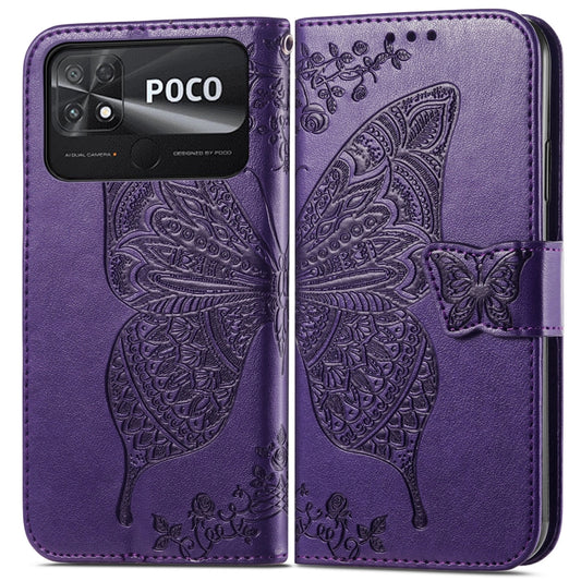 For Xiaomi Poco C40 Butterfly Love Flower Embossed Flip Leather Phone Case(Dark Purple) by buy2fix