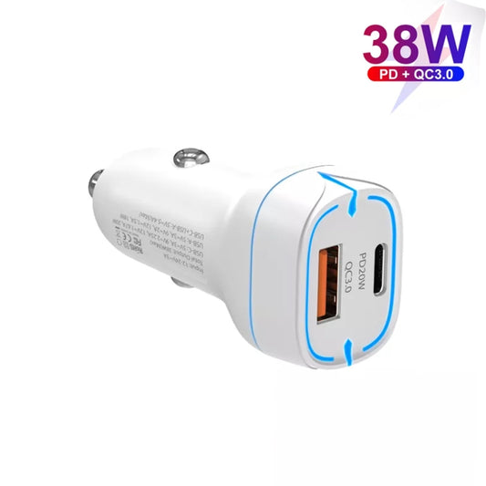 38W PD20W + QC3.0 USB Car Charger with Type-C to Type-C Data Cable, Length: 1m(White) by buy2fix