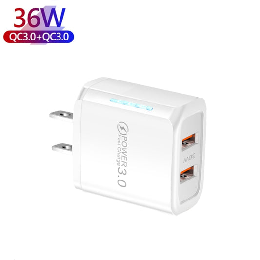 36W Dual Port QC3.0 USB Mobile Phone Charger Dual 18W Output, US Plug(White) by buy2fix
