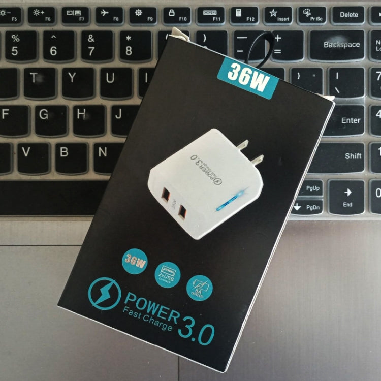 36W Dual Port QC3.0 USB Mobile Phone Charger Dual 18W Output, US Plug(White) by buy2fix
