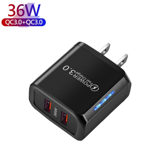 36W Dual Port QC3.0 USB Charger with 3A USB to Micro USB Data Cable, US Plug(Black) by buy2fix