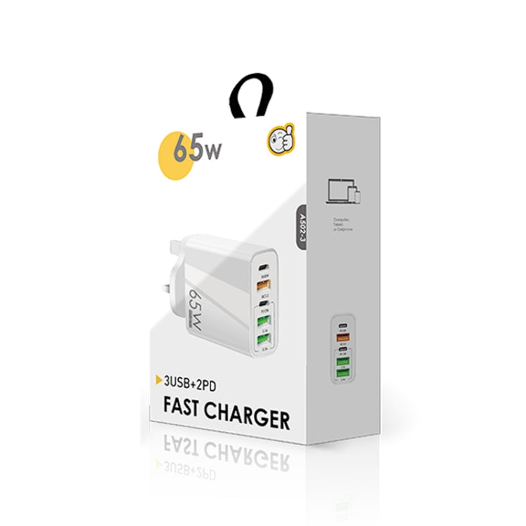 65W Dual PD Type-C + 3 x USB Multi Port Charger with 3A USB to Micro USB Data Cable, UK Plug(White) by buy2fix