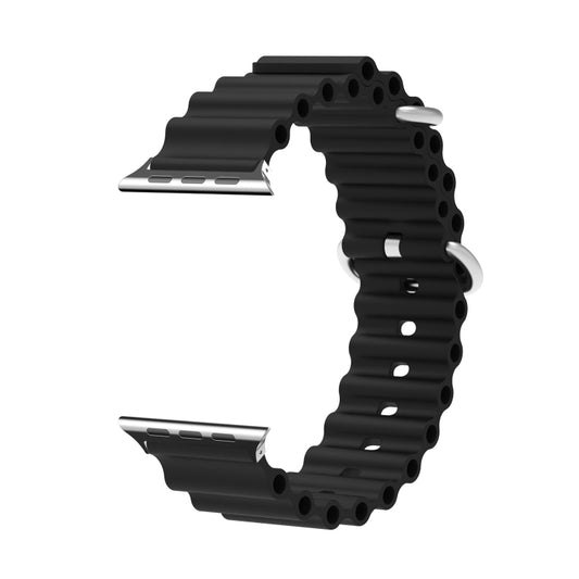 Ocean Silicone Metal Head Watch Band For Apple Watch Ultra 49mm&Watch Ultra 2 49mm / Series 9&8&7 45mm / SE 3&SE 2&6&SE&5&4 44mm / 3&2&1 42mm(Black) by buy2fix
