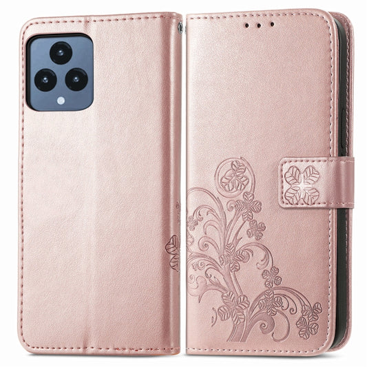 For T-Mobile REVVL 6 5G Four-leaf Clasp Embossed Buckle Leather Phone Case(Rose Gold) by buy2fix