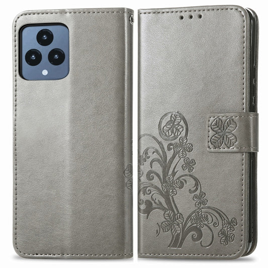 For T-Mobile REVVL 6 5G Four-leaf Clasp Embossed Buckle Leather Phone Case(Gray) by buy2fix