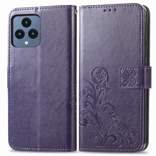 For T-Mobile REVVL 6 5G Four-leaf Clasp Embossed Buckle Leather Phone Case(Purple) by buy2fix