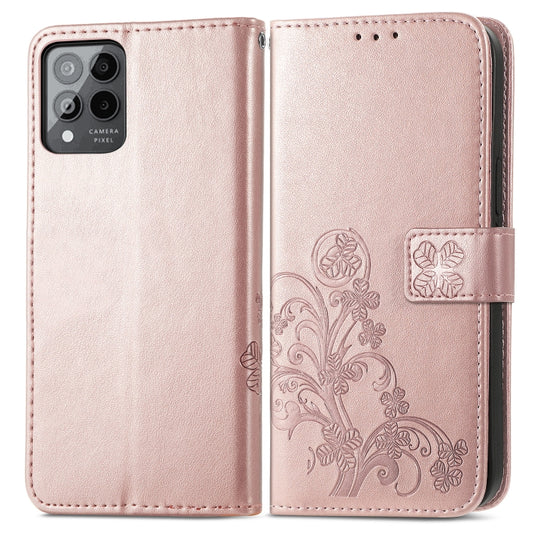 For T-Mobile Revvl 6 Pro 5G Four-leaf Clasp Embossed Buckle Leather Phone Case(Rose Gold) by buy2fix