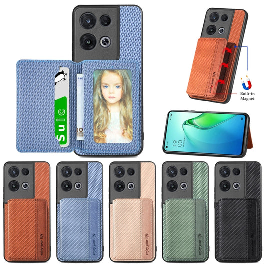 For OPPO Reno 8 Pro Carbon Fiber Magnetic Card Bag Phone Case(Black) by buy2fix