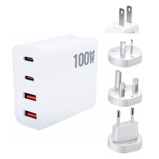GaN 100W Dual USB + Dual USB-C/Type-C Multi Port Charger with 2m Type-C to Type-C Data Cable Set US / EU / UK / AU Plug by buy2fix