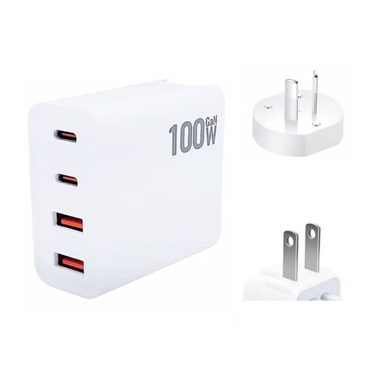 GaN 100W Dual USB-C/Type-C + Dual USB Multi Port Charger with 1.8m Type-C to MagSafe 2 / T Header Data Cable, Plug Size:US / AU Plug by buy2fix