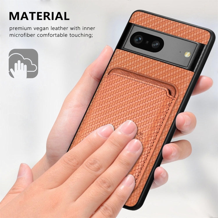 For Google Pixel 7 Carbon Fiber Leather Card Magsafe Phone Case(Brown) by buy2fix