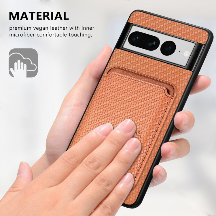 For Google Pixel 7 Pro Carbon Fiber Leather Card Magsafe Phone Case(Khaki) by buy2fix