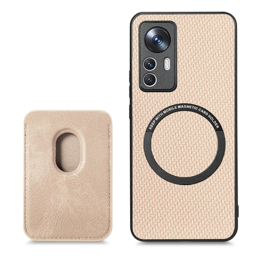 For Xiaomi 12T Carbon Fiber Leather Card Magsafe Phone Case(Khaki) by buy2fix