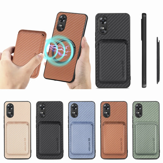 For OPPO A17 Pro Carbon Fiber Leather Card Magsafe Phone Case(Khaki) by buy2fix