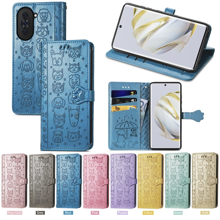 For Huawei Nova 10 Cat and Dog Embossed Leather Phone Case(Blue) by buy2fix