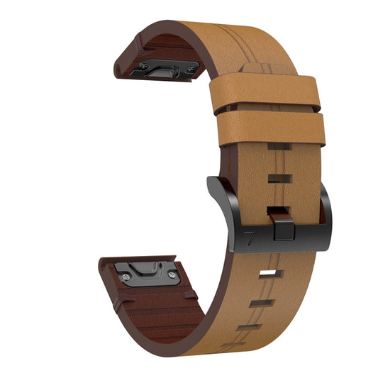 For Garmin Fenix 6 Pro GPS 22mm Leather Steel Buckle Watch Band (Light Brown) by buy2fix