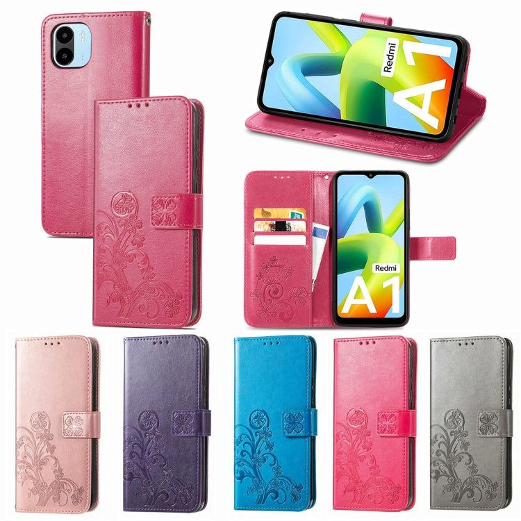 For Xiaomi Redmi A1 Four-leaf Clasp Embossed Buckle Leather Phone Case(Gray) by buy2fix