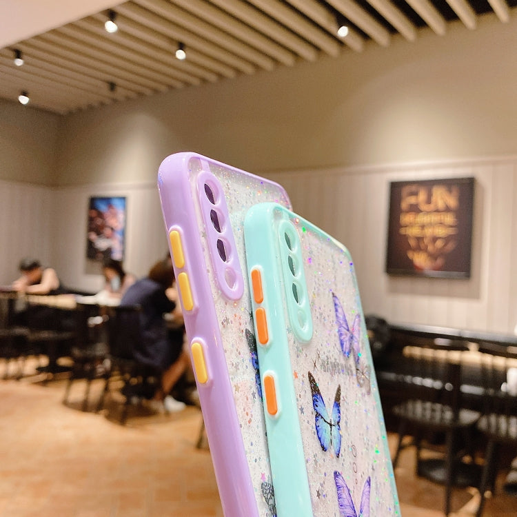 For Samsung Galaxy S22 5G Color Butterfly Glitter Epoxy TPU Phone Case(Pink) by buy2fix