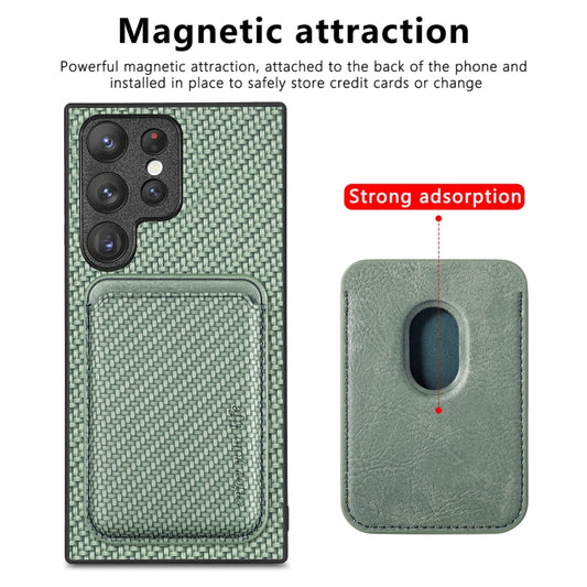 For Samsung Galaxy S23 Ultra 5G Carbon Fiber Leather Card Magsafe Case(Green) by buy2fix
