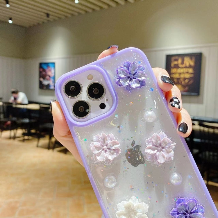 For iPhone 13 Pro Max 3D Bow Flowers Glitter Epoxy TPU Phone Case(Purple) by buy2fix