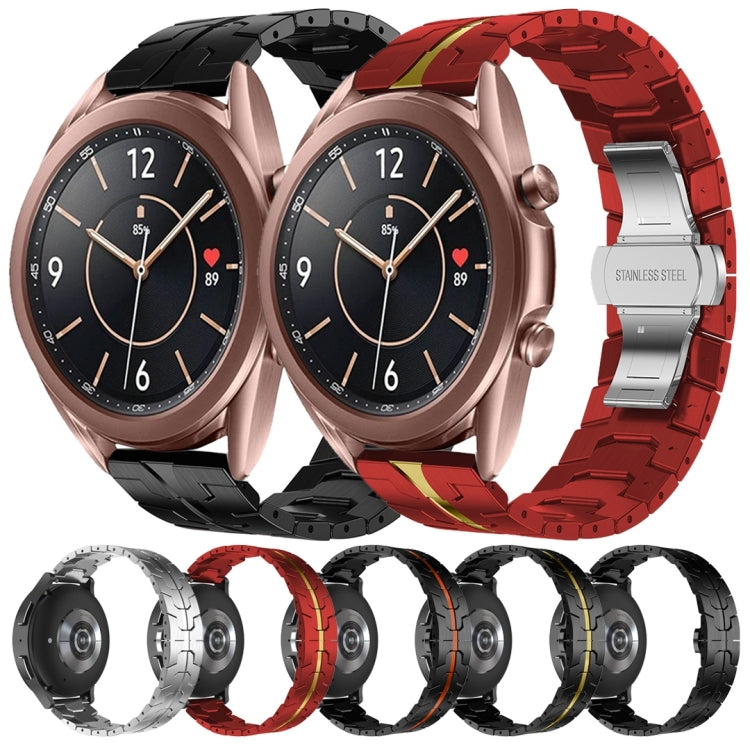 For Samsung Galaxy Watch3 41mm Armor Stainless Steel Metal Watch Band(Black+Red) by buy2fix