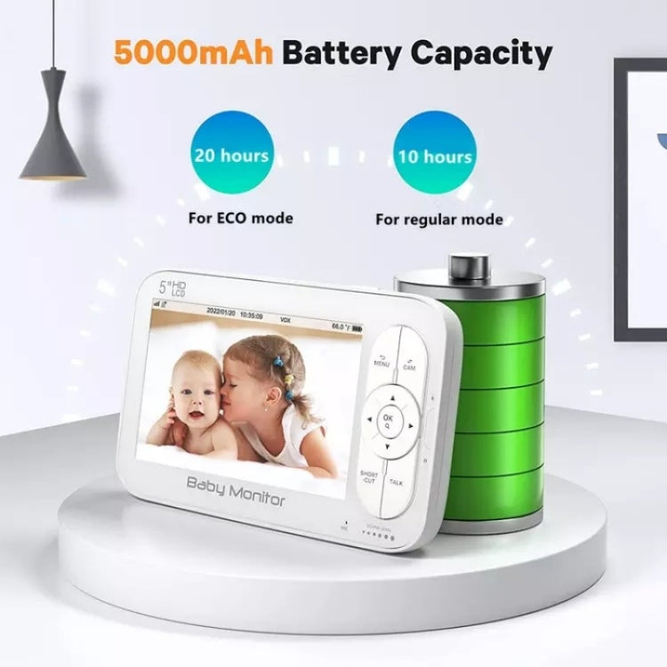 DY55A Built-in Lullabies Video Babyphone 5 inch Screen Digital Wireless Baby Monitor Camera(UK Plug) by buy2fix