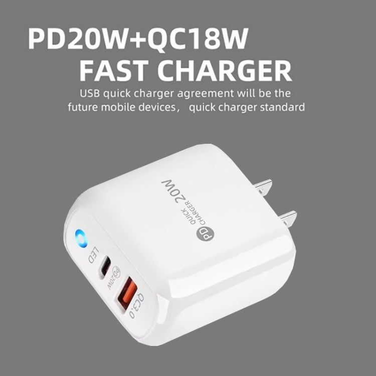 PD04 PD20W Type-C + QC18W USB Mobile Phone Charger with LED Indicator, US Plug(White) by buy2fix