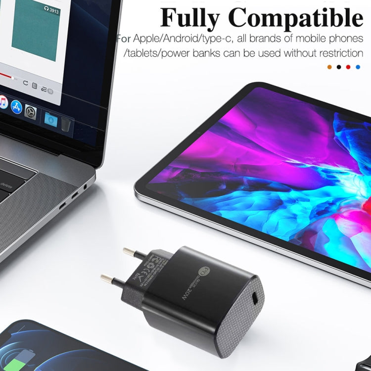 PD11 Single PD3.0 USB-C / Type-C 20W Fast Charger with 1m Type-C to 8 Pin Data Cable, EU Plug(Black) by buy2fix