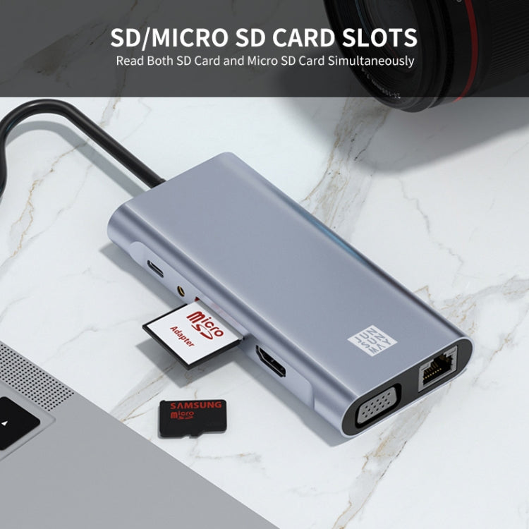 JUNSUNMAY 11 in 1 Type-C to 4K HDMI + VGA +RJ45 Docking Station Adapter PD Quick Charge Hub by JUNSUNMAY