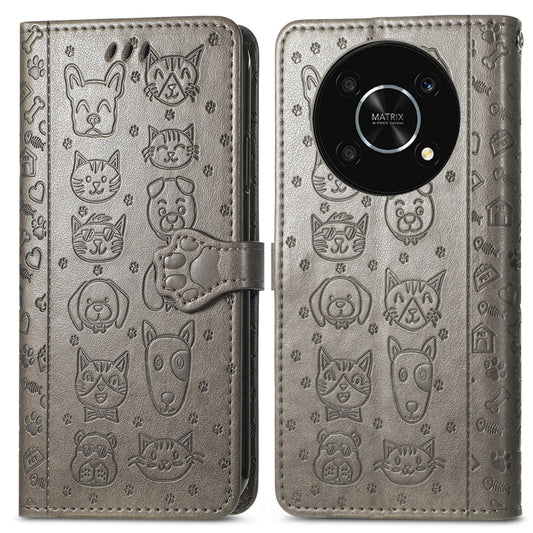 For Huawei Nova Y90 Cute Cat and Dog Embossed Leather Phone Case(Gray) by buy2fix