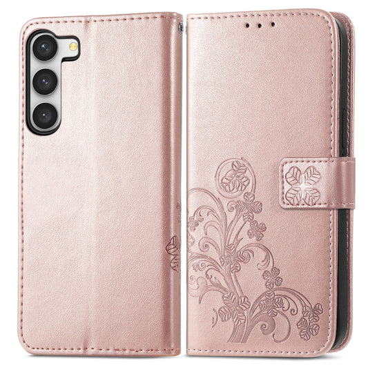 For Samsung Galaxy A54 5G Four-leaf Clasp Embossed Buckle Leather Phone Case(Rose Gold) by buy2fix