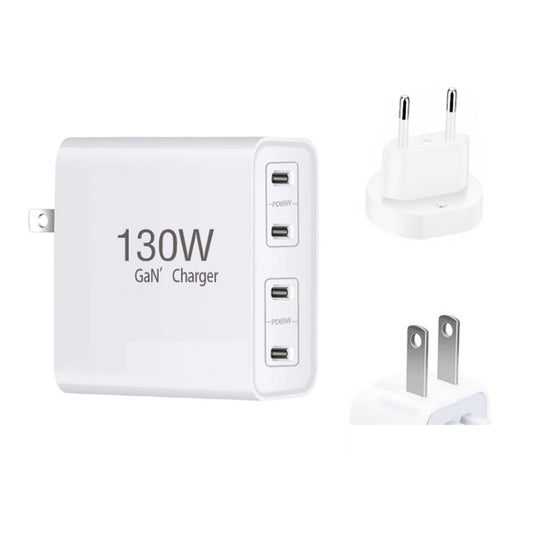 130W USB-C/Type-C Four Port GaN Charger with 2m USB-C/Type-C to USB-C/Type-C Data Cable Set EU / UK / AU / US Plug by buy2fix