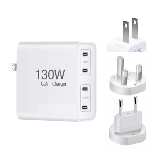 130W USB-C/Type-C Four Port GaN Charger with 2m USB-C/Type-C to USB-C/Type-C Data Cable Set EU / UK / AU / US Plug by buy2fix