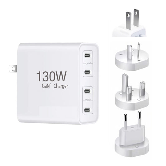 130W USB-C/Type-C Four Port GaN Charger with 2m USB-C/Type-C to USB-C/Type-C Data Cable Set EU / UK / AU / US Plug by buy2fix