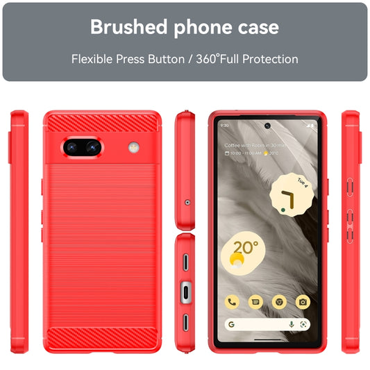 For Google Pixel 7a Brushed Texture Carbon Fiber TPU Phone Case(Red) by buy2fix