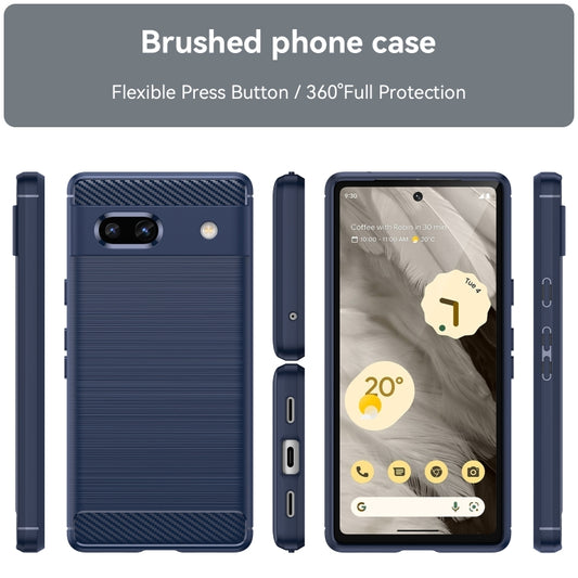 For Google Pixel 7a Brushed Texture Carbon Fiber TPU Phone Case(Blue) by buy2fix