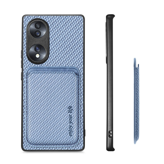 For Honor 70 Carbon Fiber Leather Card Magsafe Case(Blue) by buy2fix