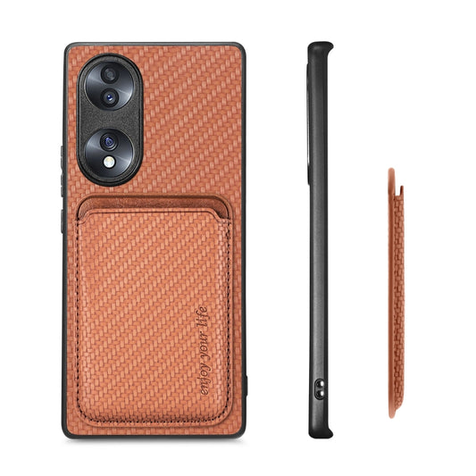 For Honor 70 Carbon Fiber Leather Card Magsafe Case(Brown) by buy2fix