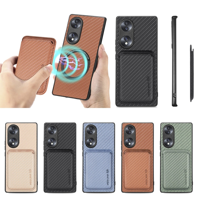 For Honor 70 Carbon Fiber Leather Card Magsafe Case(Blue) by buy2fix