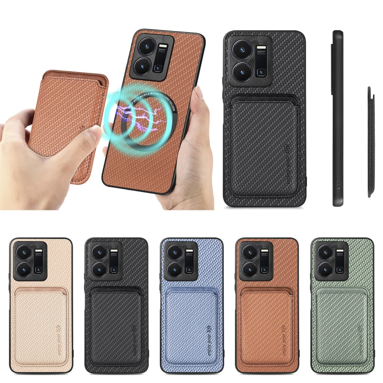 For vivo Y35 Carbon Fiber Leather Card Magsafe Case(Black) by buy2fix