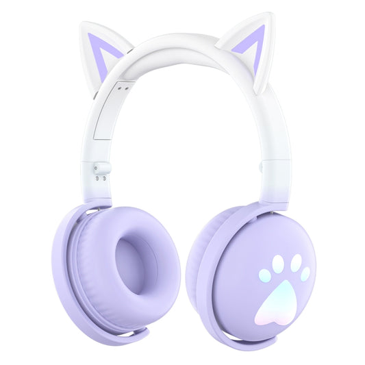 KE28 RGB Cute Cat Ears Bluetooth Wireless Music Headset with Detachable Mic(Pinple) by buy2fix