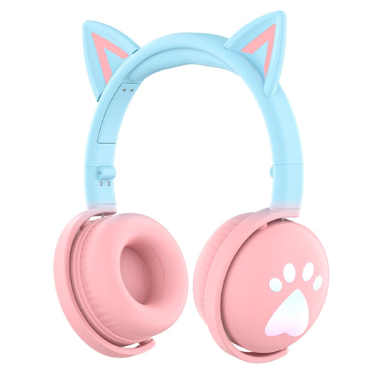 KE28 RGB Cute Cat Ears Bluetooth Wireless Music Headset with Detachable Mic(Pink+Blue) by buy2fix