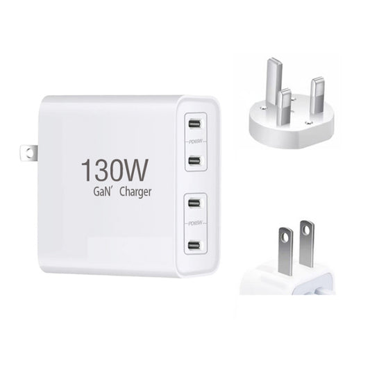 GaN 130W 4-Port USB-C PD65W / PD30W Multi Port Type-C Charger with 1.8m Type-C to MagSafe 2 / T Header Data Cable US / UK Plug by buy2fix