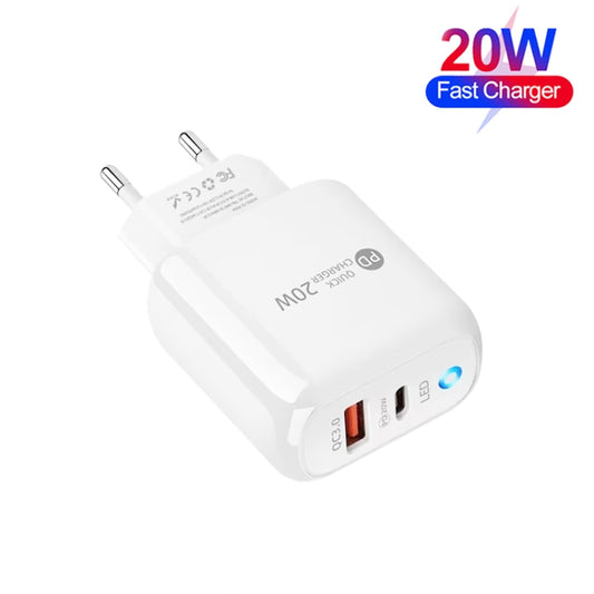 PD04 Type-C + USB Mobile Phone Charger with USB to 8 Pin Cable, EU Plug(White) by buy2fix