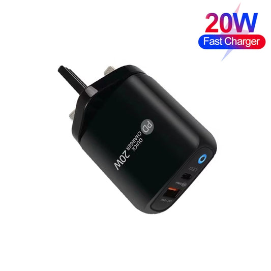 PD04 Type-C + USB Mobile Phone Charger with Type-C to 8 Pin Cable, UK Plug(Black) by buy2fix