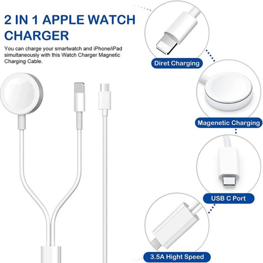 For Apple Watch Series & iPhone 2 in 1 USB Magnetic Charging Cable 1.2m by buy2fix