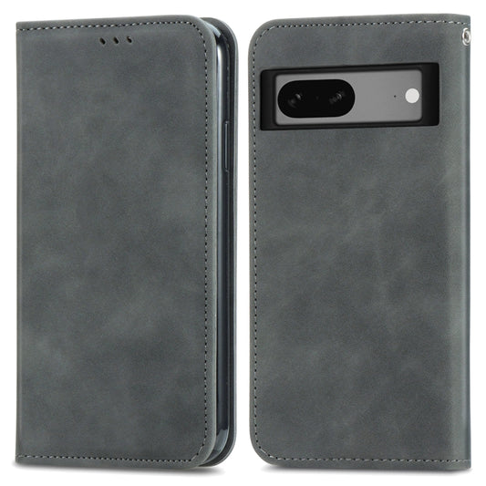 For Google Pixel 7A Retro Skin Feel Magnetic Flip Leather Phone Case(Gray) by buy2fix