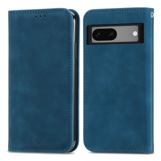 For Google Pixel 7A Retro Skin Feel Magnetic Flip Leather Phone Case(Blue) by buy2fix